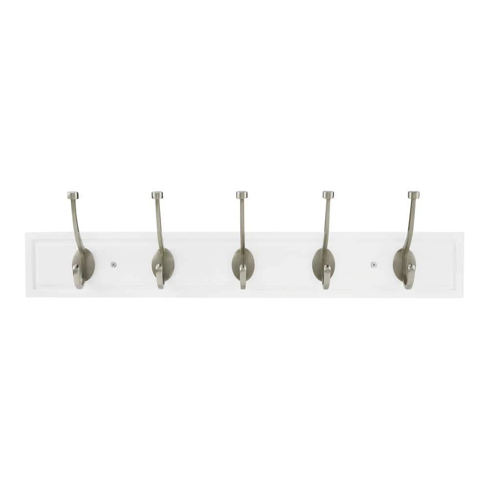 Home Decorators Collection 27 in. White Hook Rack with 5 Satin Nickel Pilltop Hooks (2-Pack) 3 Home Decorators Collection 27 in. White Hook Rack with 5 Satin Nickel Pilltop Hooks (2-Pack)