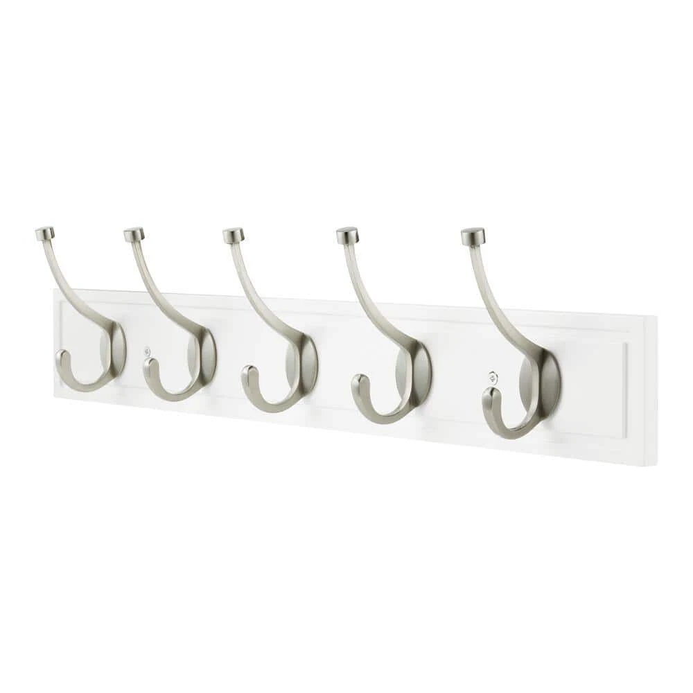 Home Decorators Collection 27 in. White Hook Rack with 5 Satin Nickel Pilltop Hooks (2-Pack) 4 Home Decorators Collection 27 in. White Hook Rack with 5 Satin Nickel Pilltop Hooks (2-Pack) - Image 2