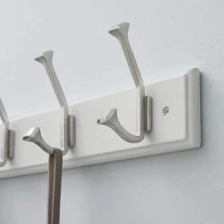 Home Decorators Collection 18 in. White Hook Rack with 4 Satin Nickel Hooks (2-Pack) -Flora Home Decorators Soldes white home decorators collection hooks 64371 1f 1000