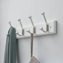 Home Decorators Collection 18 in. White Hook Rack with 4 Satin Nickel Hooks (2-Pack) -Flora Home Decorators Soldes white home decorators collection hooks 64371 4f 1000