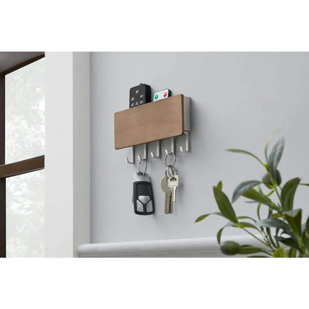 Home Decorators Collection 7 in. Hook Rack with Storage and 5 Satin Nickel Hooks 7 Home Decorators Collection 7 in. Hook Rack with Storage and 5 Satin Nickel Hooks - Image 5