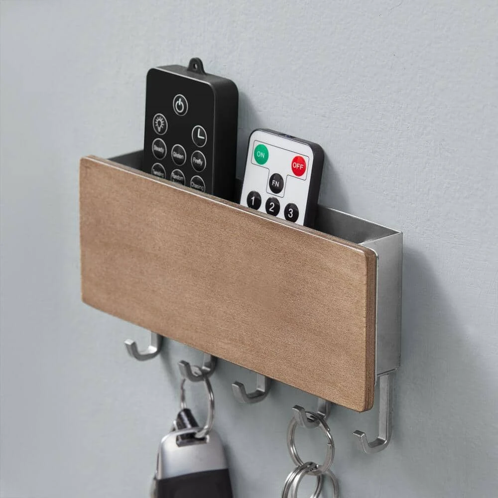 Home Decorators Collection 7 in. Hook Rack with Storage and 5 Satin Nickel Hooks 5 Home Decorators Collection 7 in. Hook Rack with Storage and 5 Satin Nickel Hooks - Image 3