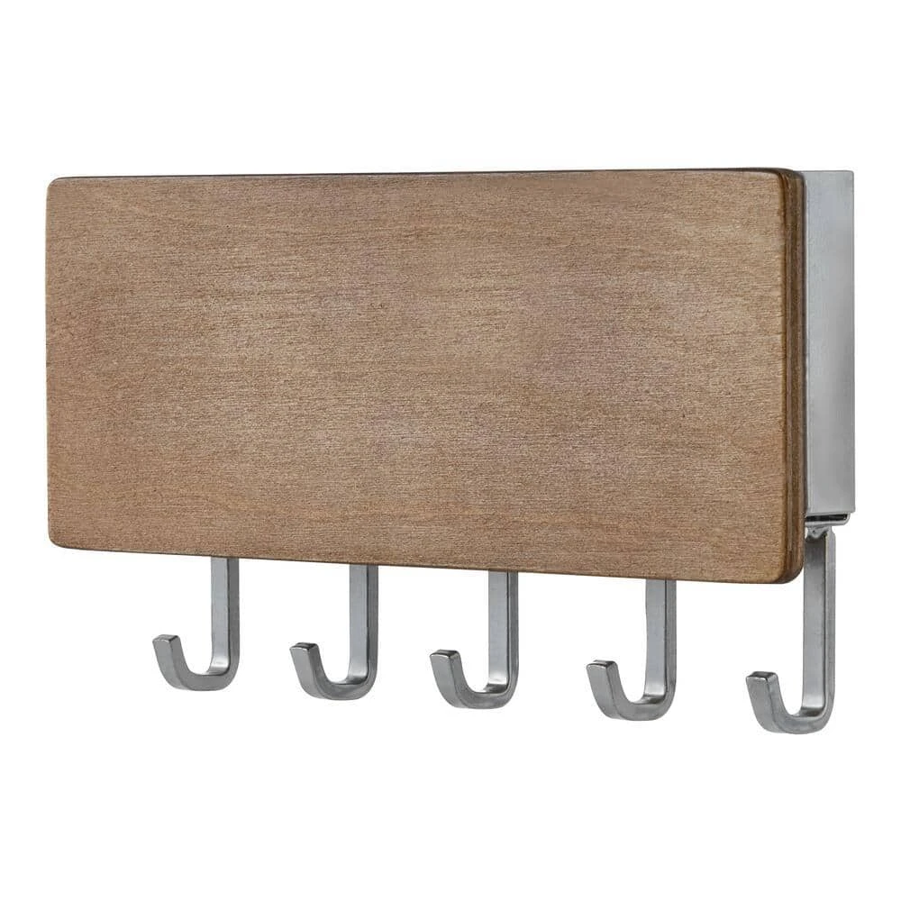 Home Decorators Collection 7 in. Hook Rack with Storage and 5 Satin Nickel Hooks 4 Home Decorators Collection 7 in. Hook Rack with Storage and 5 Satin Nickel Hooks - Image 2