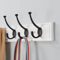 Home Decorators Collection 27 in. White Hook Rack with 5 Matte Black Pilltop Hooks (2-Pack) -Flora Home Decorators Soldes white home decorators collection hooks 64561 1f 1000