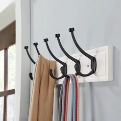 Home Decorators Collection 27 in. White Hook Rack with 5 Matte Black Pilltop Hooks (2-Pack) -Flora Home Decorators Soldes white home decorators collection hooks 64561 4f 1000