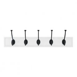 Home Decorators Collection 27 in. White Hook Rack with 5 Matte Black Pilltop Hooks (2-Pack)