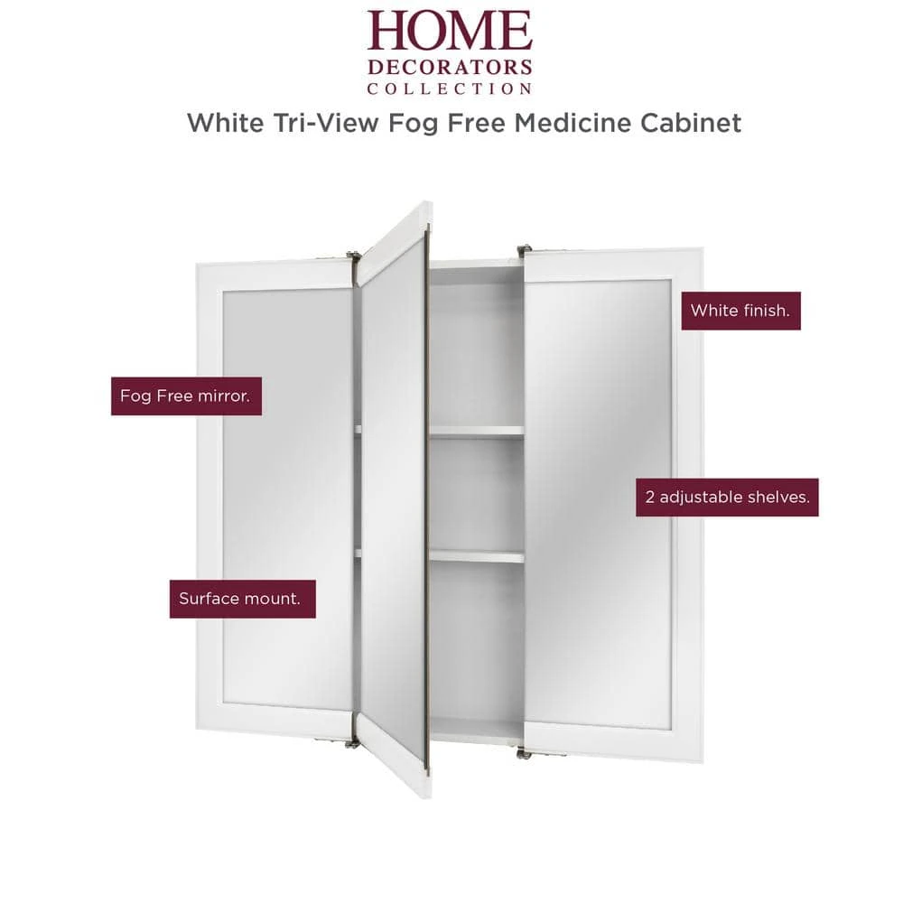 Home Decorators Collection 30 in. W x 29 in. H Fog Free Framed Surface-Mount Tri-View Bathroom Medicine Cabinet in White with Mirror 7 Home Decorators Collection 30 in. W x 29 in. H Fog Free Framed Surface-Mount Tri-View Bathroom Medicine Cabinet in White with Mirror - Image 5