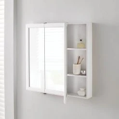 Home Decorators Collection 30 in. W x 29 in. H Fog Free Framed Surface-Mount Tri-View Bathroom Medicine Cabinet in White with Mirror 15 Home Decorators Collection 30 in. W x 29 in. H Fog Free Framed Surface-Mount Tri-View Bathroom Medicine Cabinet in White with Mirror -Flora Home Decorators Soldes white home decorators collection medicine cabinets with mirrors 45393 4f 1000