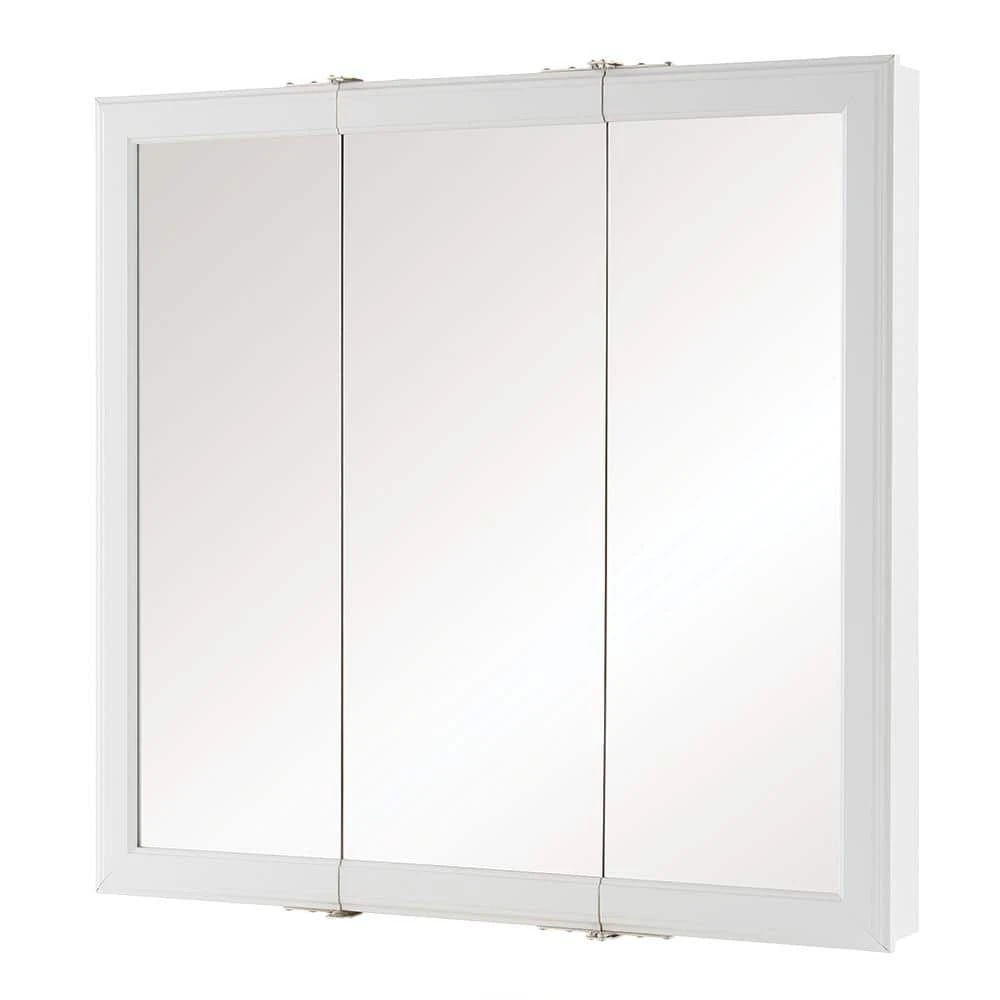 Home Decorators Collection 30 in. W x 29 in. H Fog Free Framed Surface-Mount Tri-View Bathroom Medicine Cabinet in White with Mirror 3 Home Decorators Collection 30 in. W x 29 in. H Fog Free Framed Surface-Mount Tri-View Bathroom Medicine Cabinet in White with Mirror