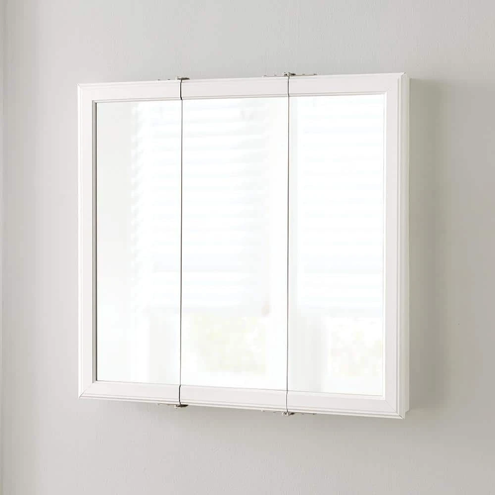 Home Decorators Collection 30 in. W x 29 in. H Fog Free Framed Surface-Mount Tri-View Bathroom Medicine Cabinet in White with Mirror 4 Home Decorators Collection 30 in. W x 29 in. H Fog Free Framed Surface-Mount Tri-View Bathroom Medicine Cabinet in White with Mirror - Image 2