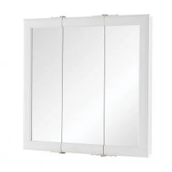Home Decorators Collection 24-3/16 in. W x 24-3/16 in. H Fog Free Framed Surface-Mount Tri-View Bathroom Medicine Cabinet in White