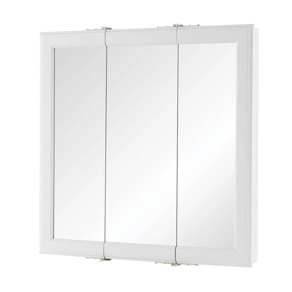 Home Decorators Collection 24-3/16 in. W x 24-3/16 in. H Fog Free Framed Surface-Mount Tri-View Bathroom Medicine Cabinet in White 3 Home Decorators Collection 24-3/16 in. W x 24-3/16 in. H Fog Free Framed Surface-Mount Tri-View Bathroom Medicine Cabinet in White