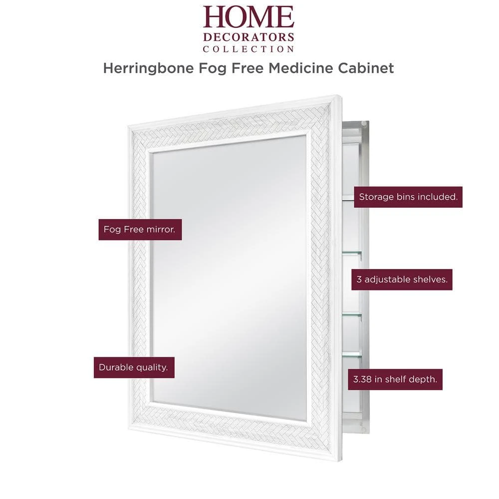 Home Decorators Collection 24 in. x 30 in. Fog Free Recessed or Surface Mount Herringbone Medicine Cabinet with Mirror 8 Home Decorators Collection 24 in. x 30 in. Fog Free Recessed or Surface Mount Herringbone Medicine Cabinet with Mirror - Image 6