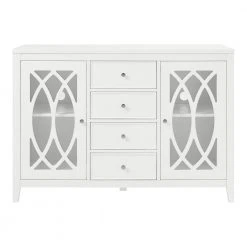 Home Decorators Collection Cliffmore White Glass Door Buffet with Elliptical Pattern