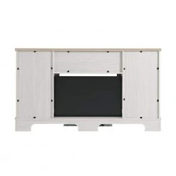 Home Decorators Collection Bramble 63 in. Freestanding Electric Fireplace TV Stand w/ Sliding Mesh Barn Door in White w/ Washed Blonde Walnut Top -Flora Home Decorators Soldes white walnut with blonde walnut home decorators collection freestanding electric fireplaces 1361fm 26 352 44 1000