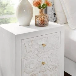 Home Decorators Collection Nadia Carved 3-Drawer Whitewash Nightstand (30 in. H x 23 in. W x 17 in. D) -Flora Home Decorators Soldes whitewash home decorators collection nightstands cac 20 015 a0 1000