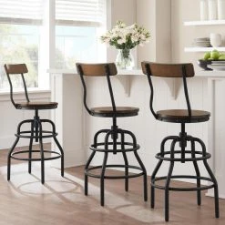 Home Decorators Collection Hamrick Industrial Adjustable Height Backed Bar Stool